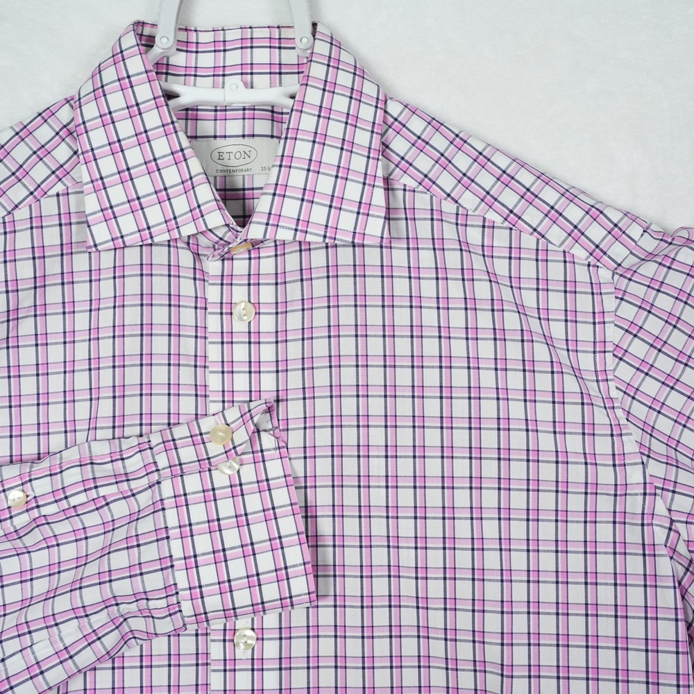 Eton Contemporary Fit Dress Shirt Mens 15.5 39 Pink Purple Check Long Sleeve